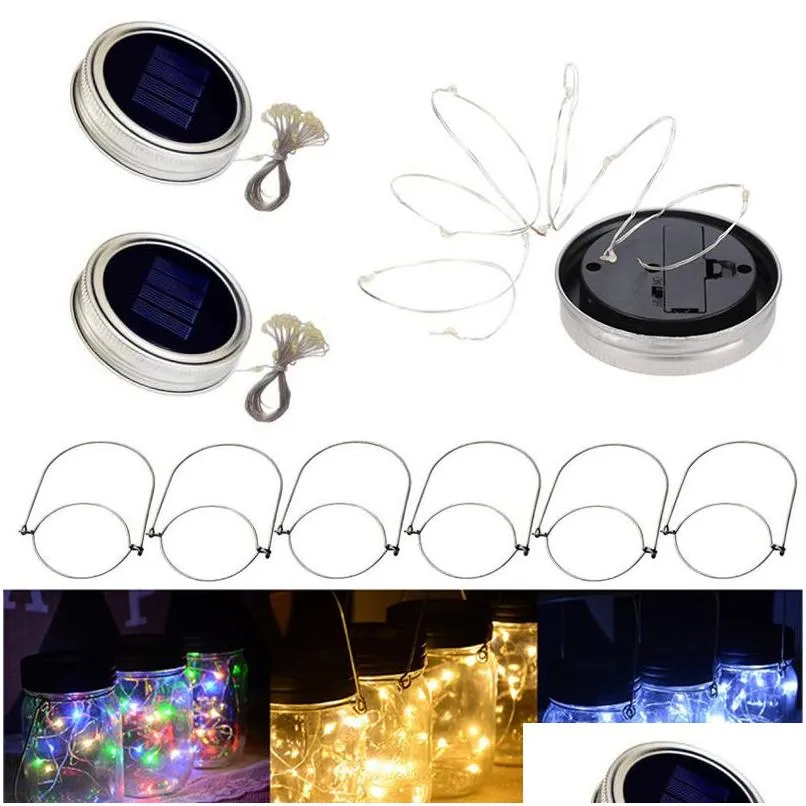 solar led mason jar lights up lid 2m 20 led string fairy star lights with handles for regular mouth jars garden decor