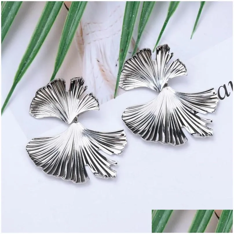 bohemian geometric dangle earrings for women gold color ginkgo biloba leaf shape statement earring jewelry accessories 441 d3