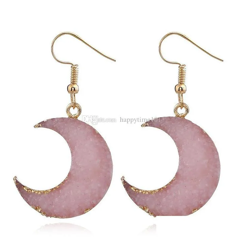 fashion drusy druzy earrings gold plated geometry stone dangle moon earrings for women jewelry