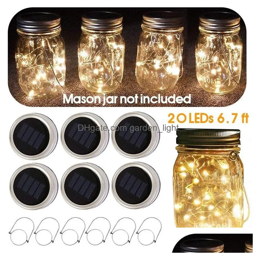solar led mason jar lights up lid 2m 20 led string fairy star lights with handles for regular mouth jars garden decor