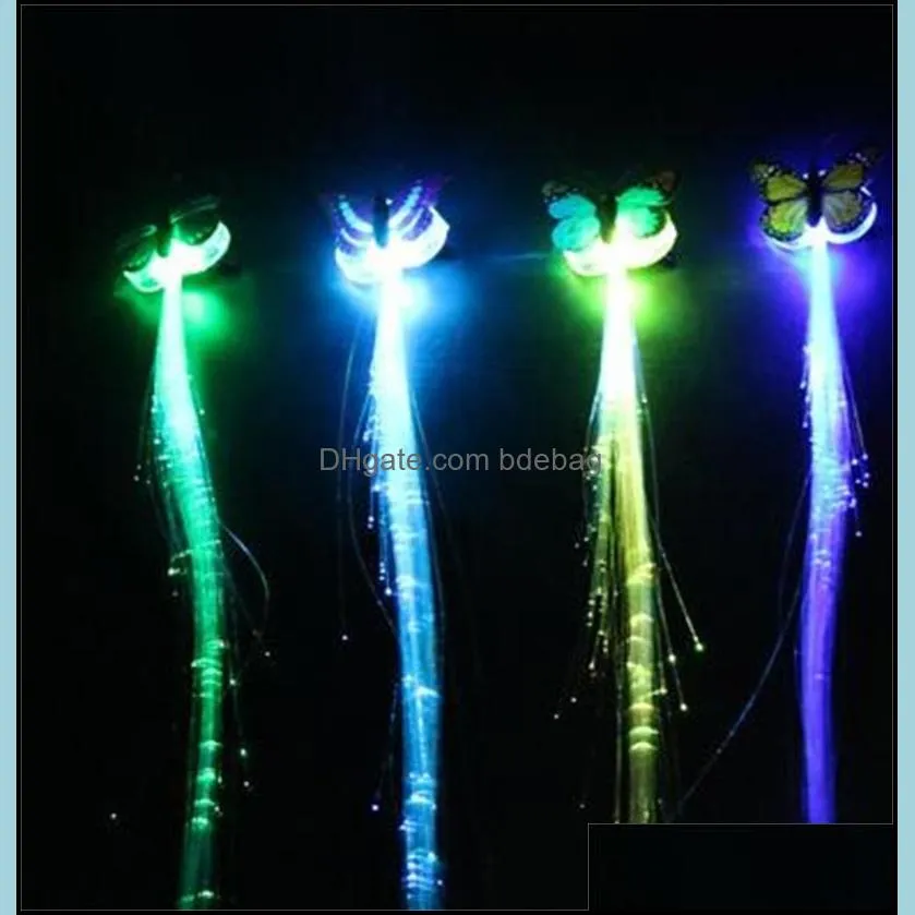 35cm butterfly luminescence ponytail girl party optical fiber noctilucent hairpin colorful children led toys glow 0 75jf o2