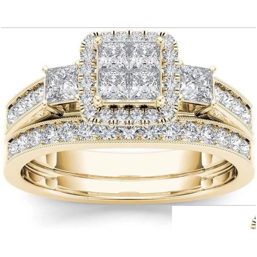 wedding rings 2pcs bridal set elegant crystal engagement ring round heart zircon for women