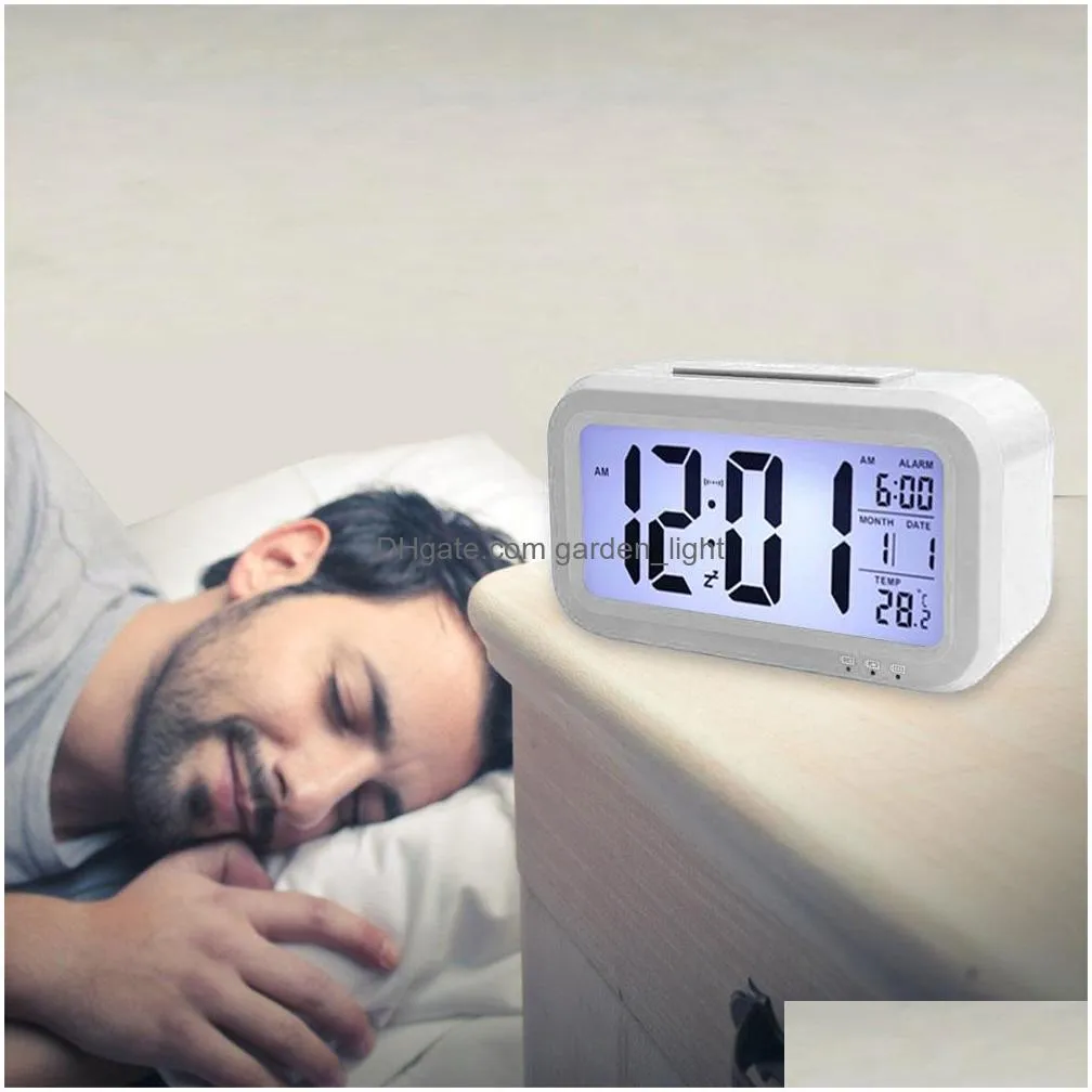 brelong digital month temperature date shows snooze alarm clock night light white black red blue green