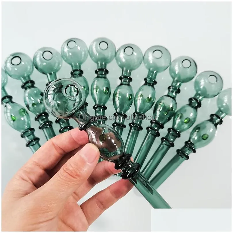 glass oil burner pipes thick pyrex cool glass lake green tobacco pipe for smoking bubbler handcraft glassware herb cigarette tube dot nail burning jumbo