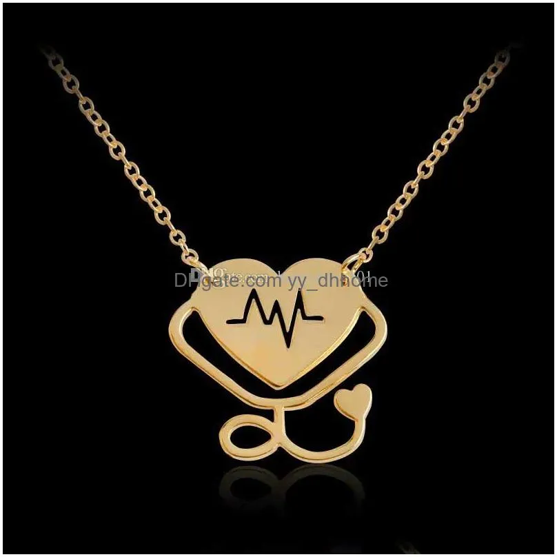 heartbeat stethoscope pendant necklace heart love pendants fashion jewelry with silver gold chains for women men jewelry gift