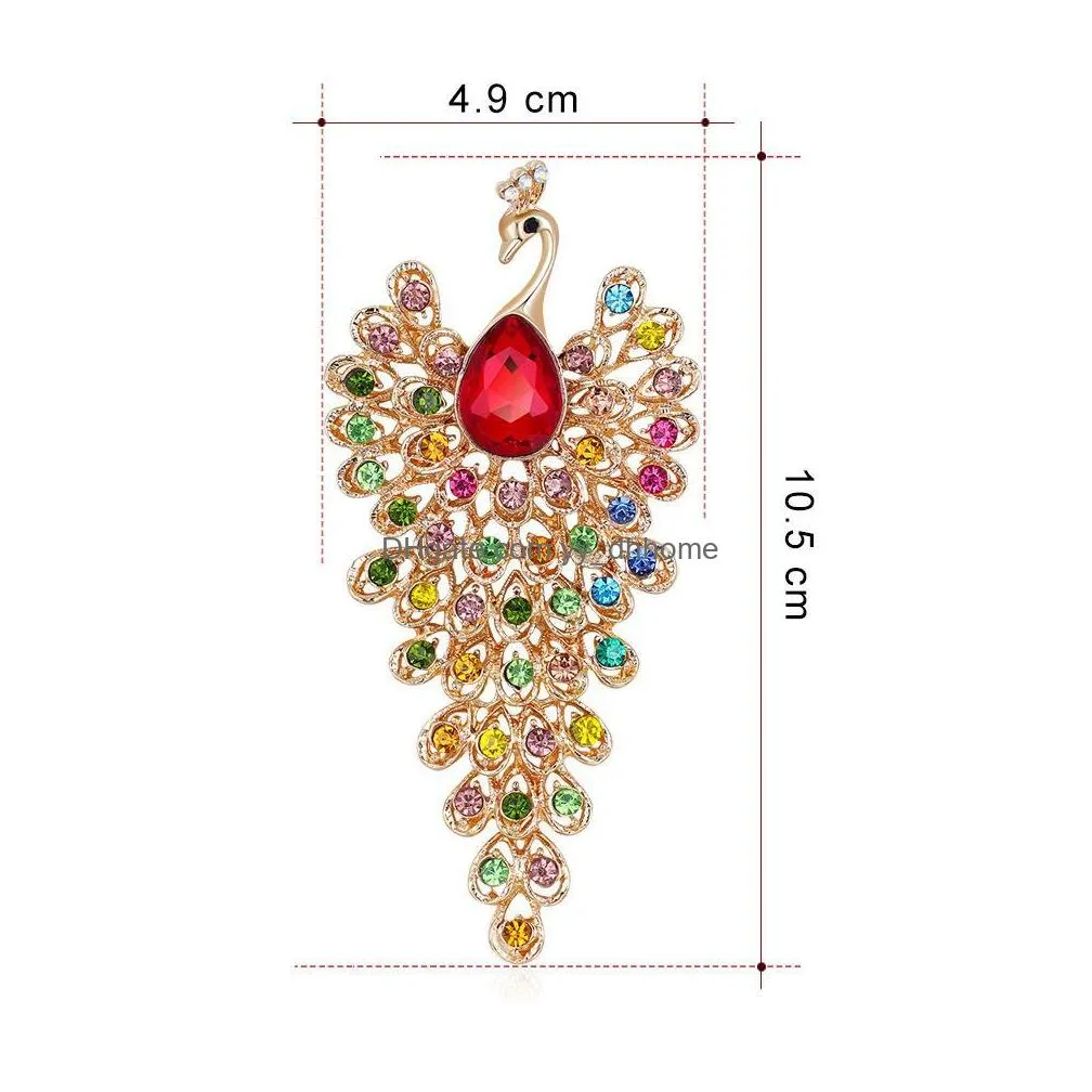 womens creative peacock color rhinestone crystal zircon brooch retro animal fashion clothing accessories