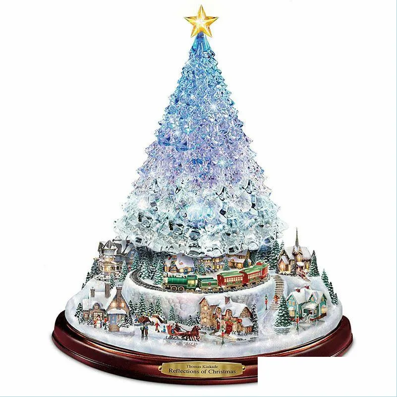 christmas decorations tree rotating sculpture train paste window stickers winter home decoration 2031 e3