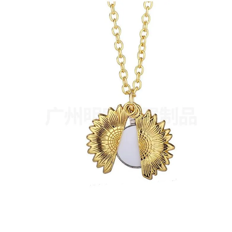 pendants european and american jewelry necklace blank heat transfer tag o word chain sunflower pendant necklace inventory wholesale