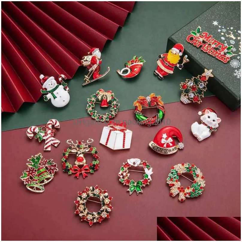 2022 christmas brooch elk highgrade alloy dripping oil christmas tree snowman bell pin decoration