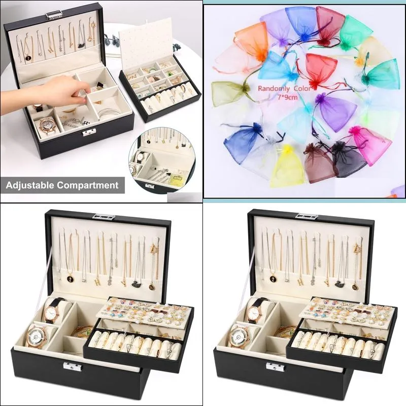 jewelry boxes simboom box organizer for women girls 2 layer large men storage case pu leather display jewellery holder with removable