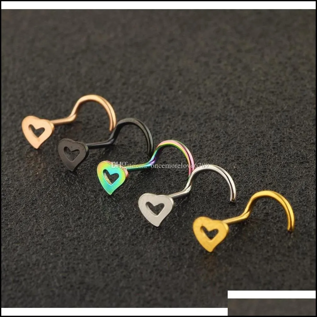 surgical steel heart nose stud rings screw bend piercing jewelry women nose pin uoxtw