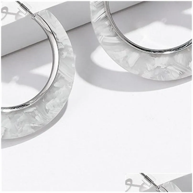 fashion big circle plated silver acrylic hoop earrings for women girls geometric colorful resin drop earring jewelry 447 d3