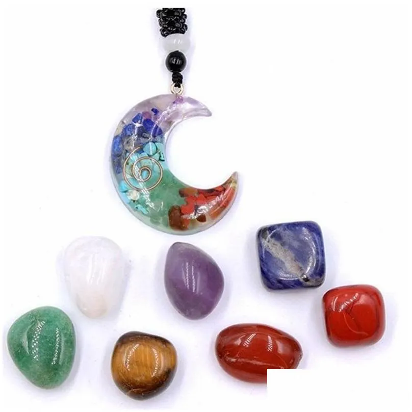 stone loose beads jewelry 7 chakra set reiki natural stone resin ornaments moon pentagram irregular rock yoga energy bead healing art craft 937