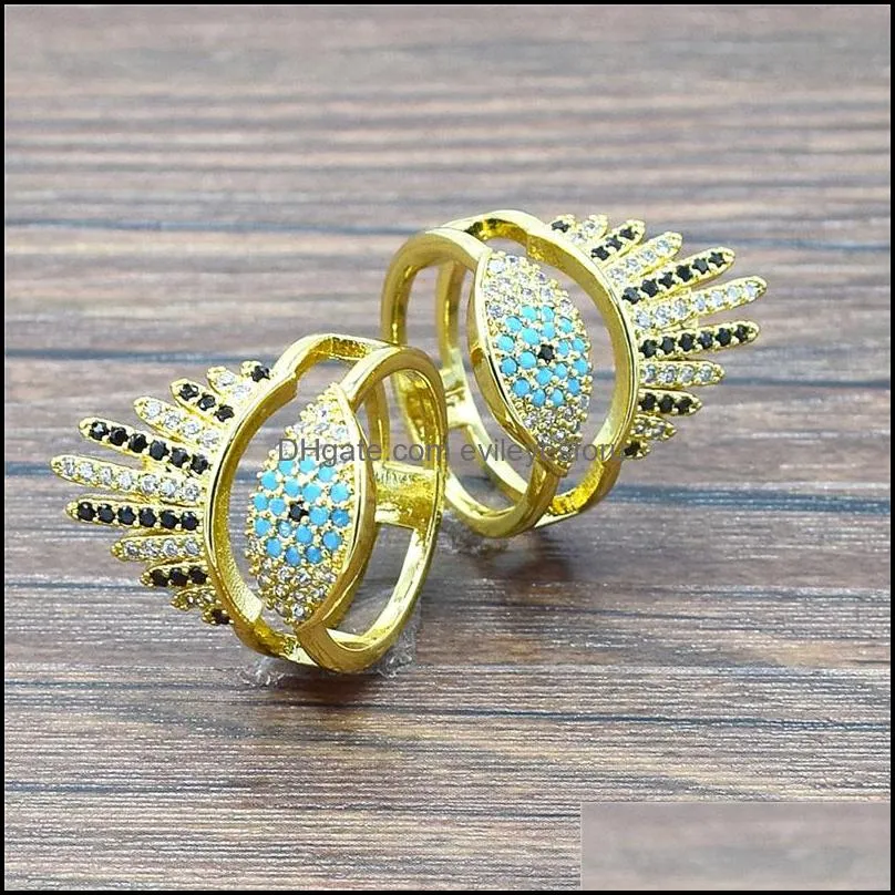 cluster rings bohemian rainbow evil eye rhinestone crown for women ladies vintage finger ring party dance jewelry gift 3754 q2