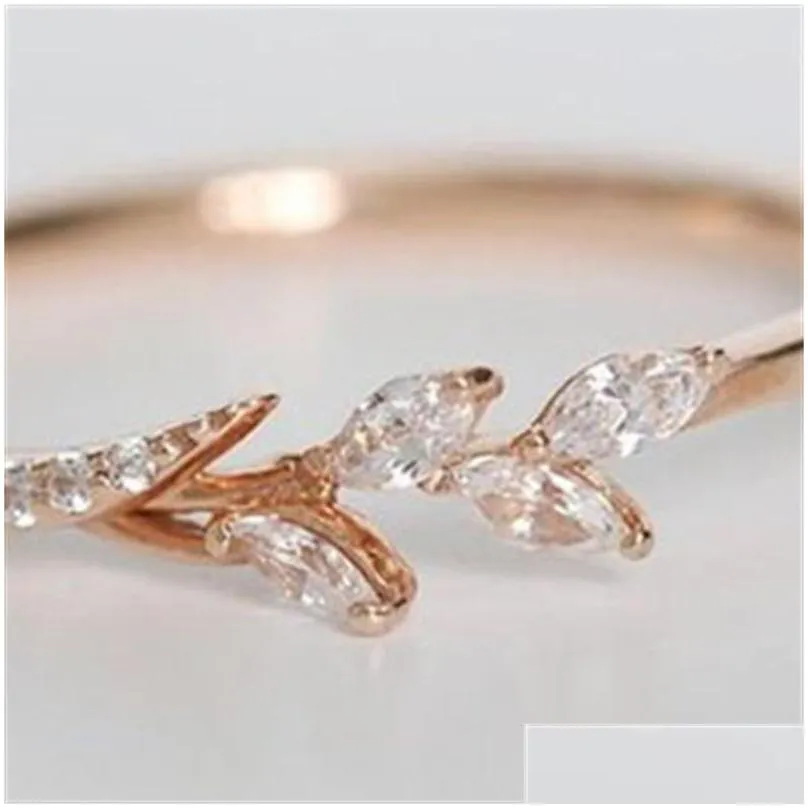  pattern flowers ring plating rose gold silver color micro cubic zirconia tail ring fashion womens accessories jewelry gift 5627