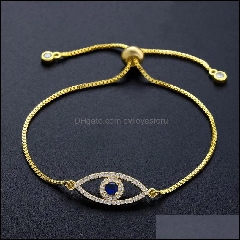 blue evil eye charm bracelet copper plated zircon jewelry chain women plated gold silver color bracelets 7 5as g2b