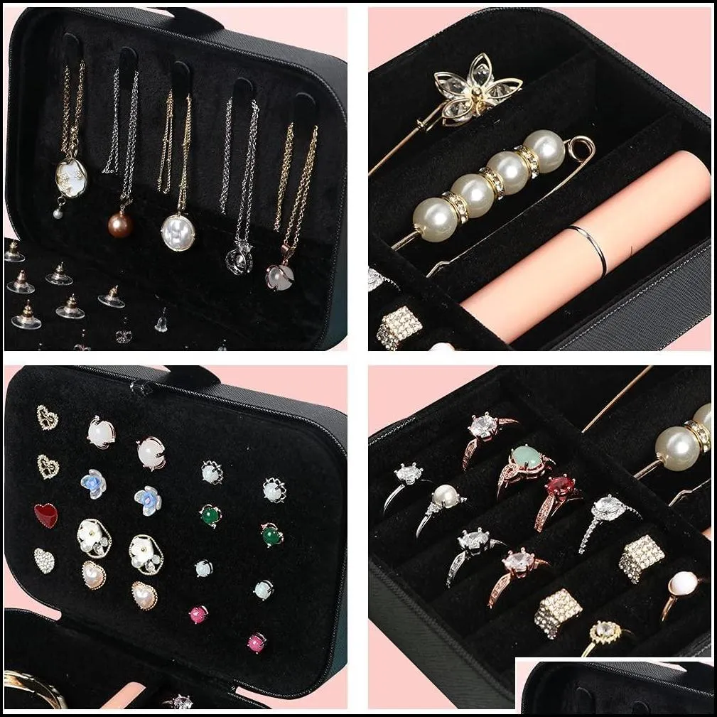 travel jewelrys organizer case bangle bracelet small jewelry box pu leather necklace earrings women portable jewellery storage holder