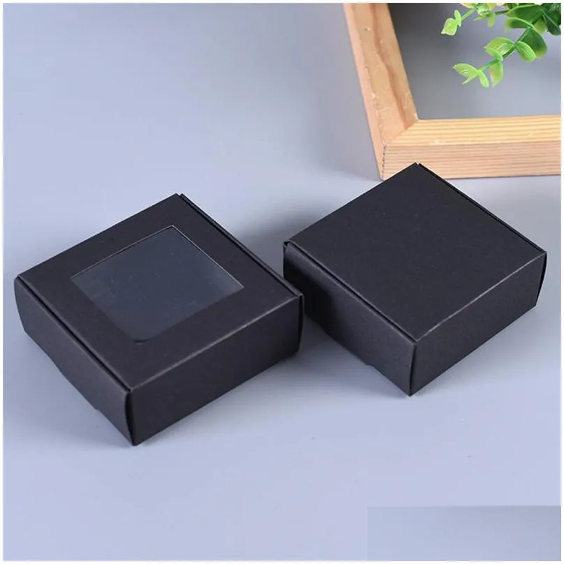 foldable kraft paper package box crafts arts storage boxes jewelry paperboard carton for diy soap gift packaging transparent window 450