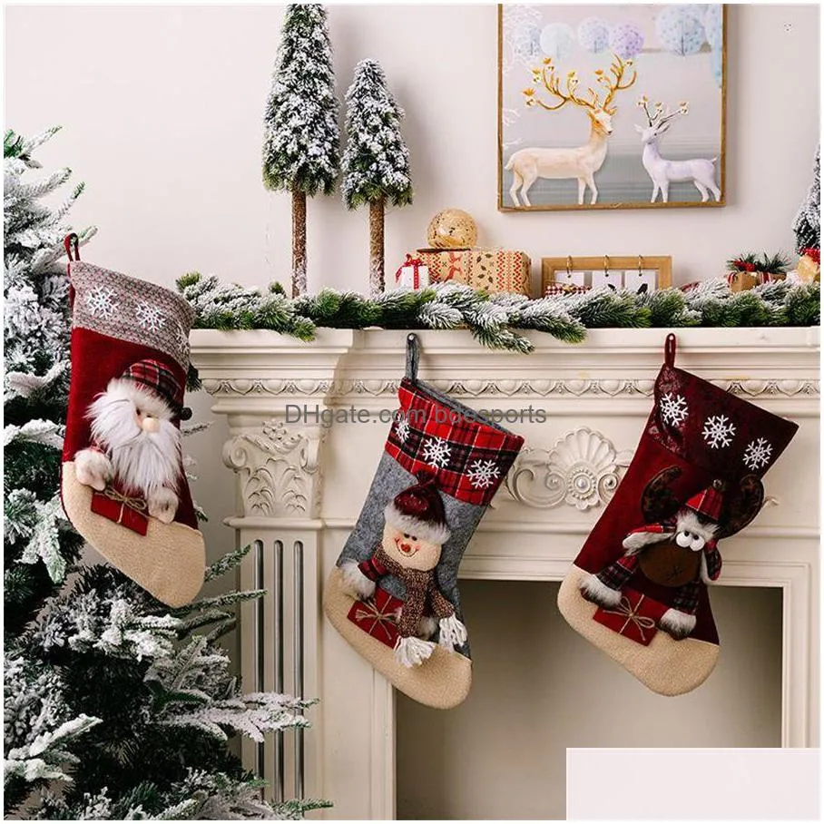 christmas decorations stocking large size gift snow checkered snowman christmas stockings