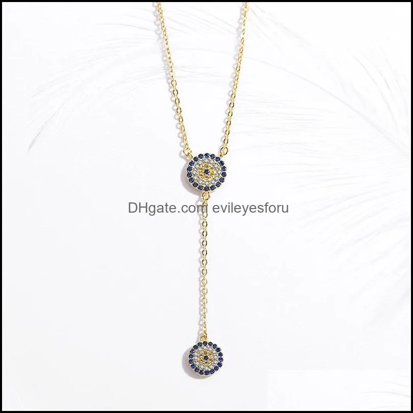 kaletine 100 925 sterling silver necklace women luck round pendant evil eye necklaces blue zircon long link fashion jewelry 558 z2