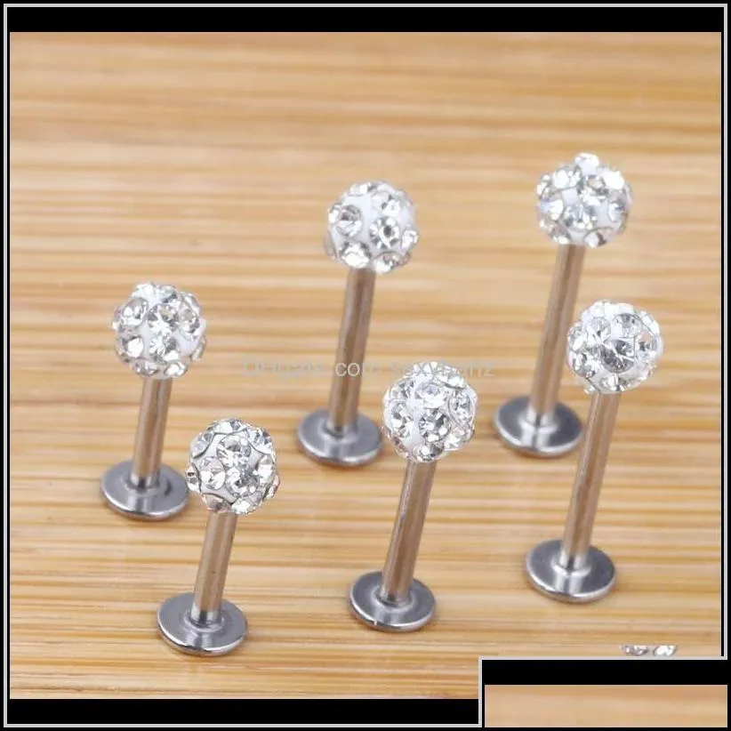 labret piercing drop delivery 2021 stud 20pcs/lot 6/8/10/12mm clear shamballa ball cz gem disco body jewelry lip ring labret bar