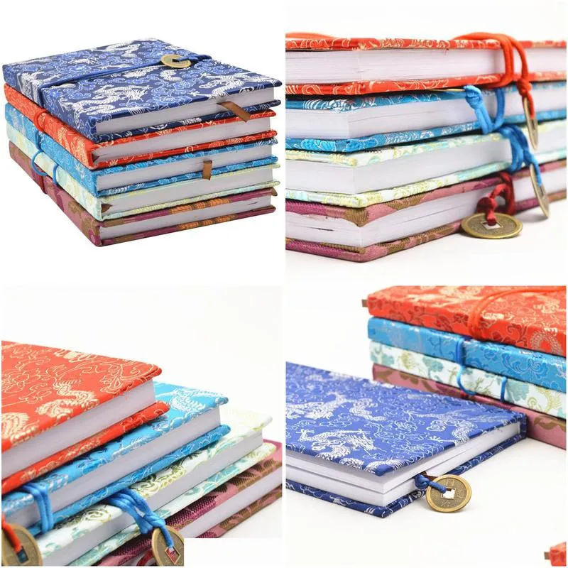 large joyous coin chinese silk notebook gift color adult diary brocade craft vintage business hardcover notepad notebook 1pcs 106 d3