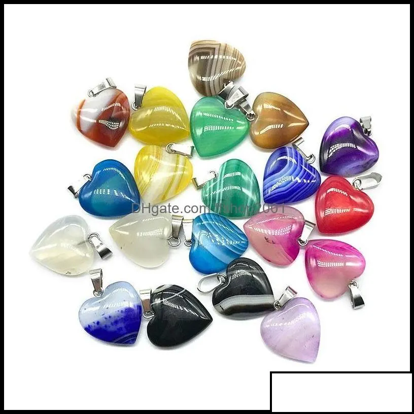 charms 20mm assorted stripe agate heart stone pendants for earrings necklace jewelry making drop delivery 2021 findings com ffshop2001