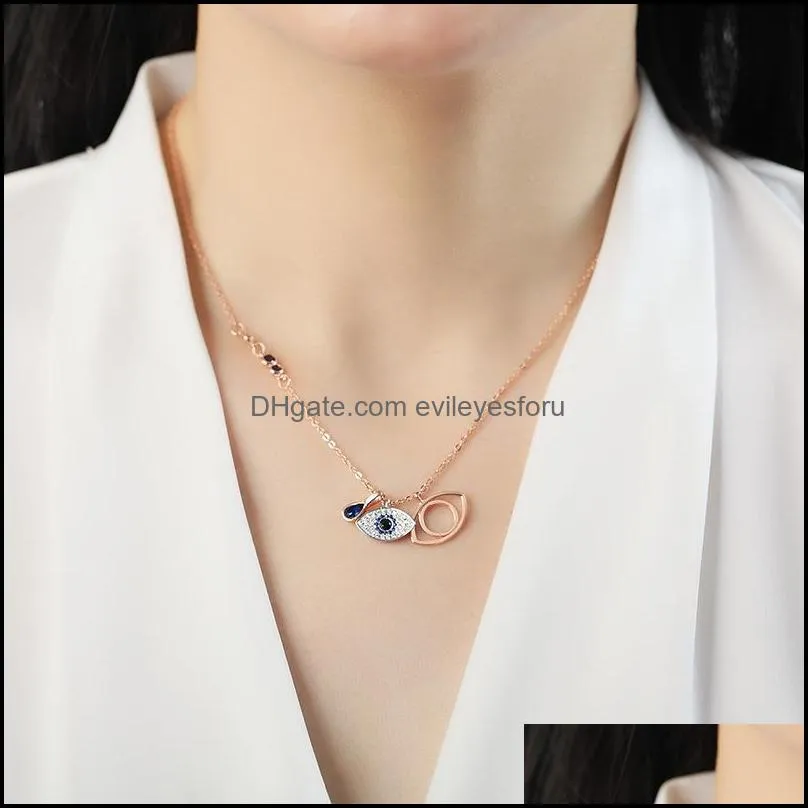 evil eye pendant necklaces for women blue eye crystal pendants rose gold chain necklace fashion jewelry