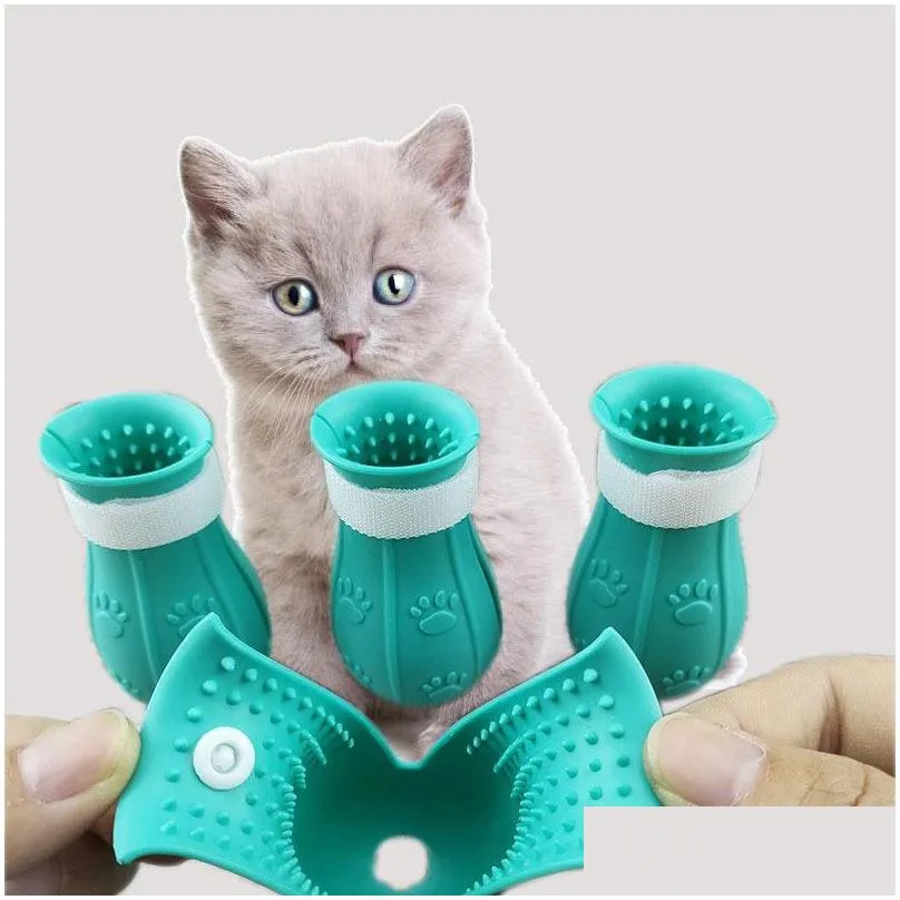 cats grooming antiscratch boots silicone cat shoes paw protector nail cover for bathing barbering checking injecting 881 b3