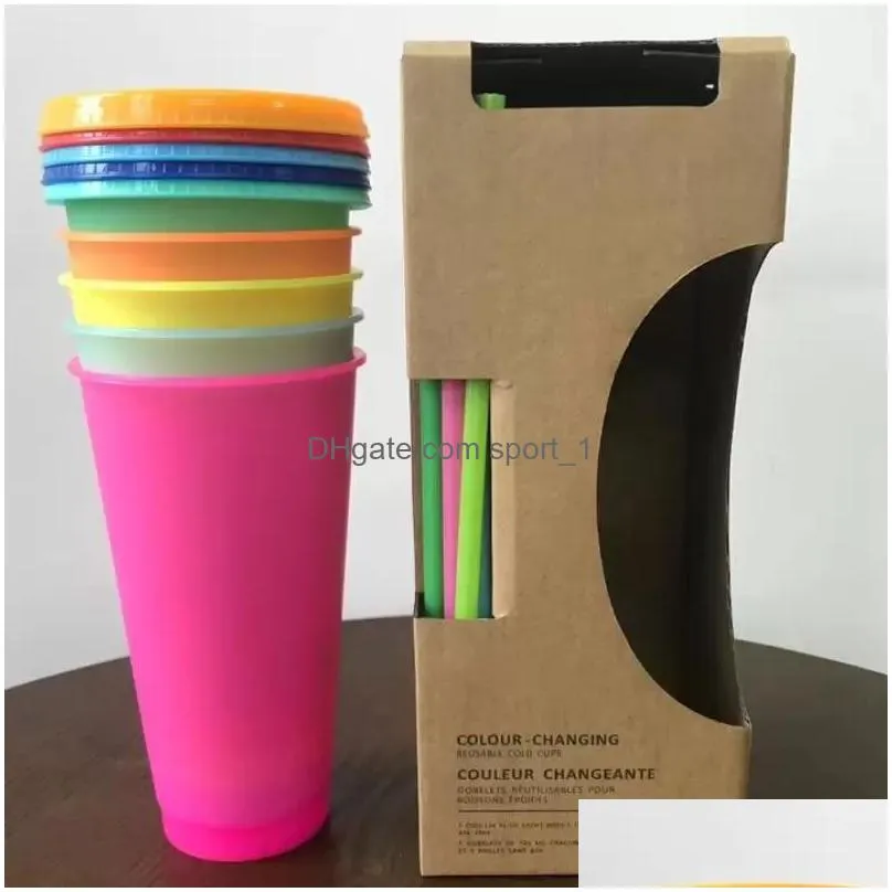 mugs 24oz color temperature variation plastic insulated drink cup with lid and straw magic coffee drink water bottle inventory
