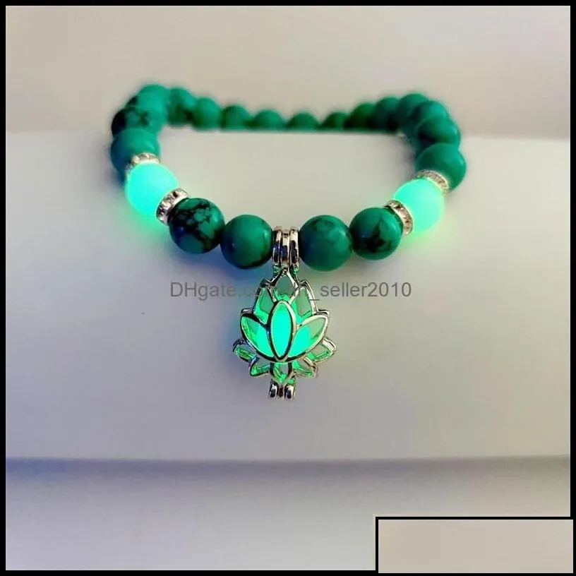 charm bracelets luminous natural stones glowing in the dark bracelet lotus flower shaped charm for women yoga prayer buddhism jewelry