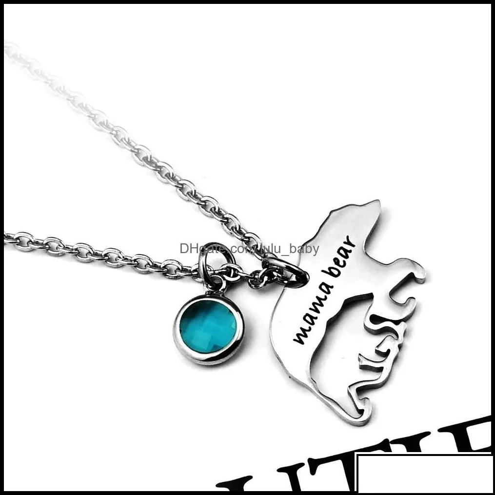 pendant necklaces hollow stainless steel mama bear birthstone pendant necklace for women 16x27mm fine polished mothers day t lulubaby
