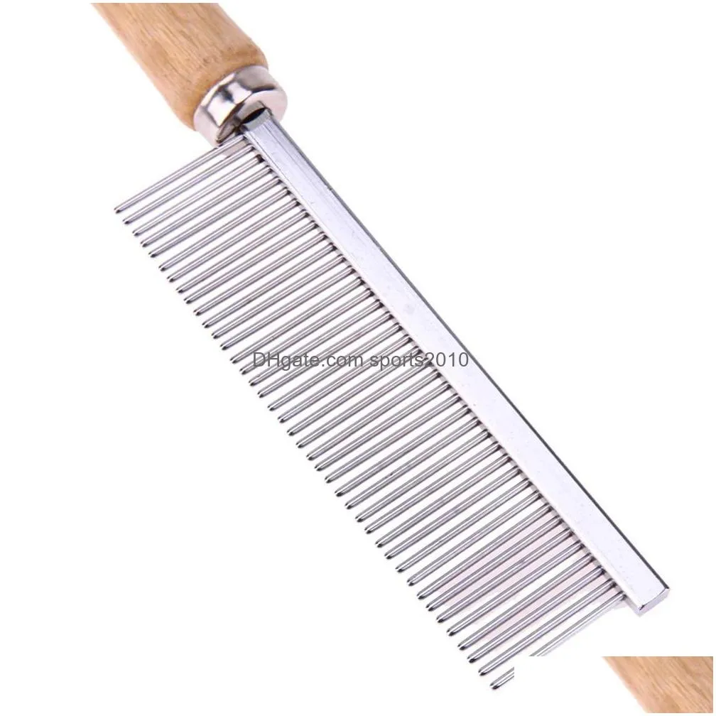dog grooming 20cm stainless steel tight tooth pet comb dogs cat hair removal single row straight comb wooden handle beauty supplies inventory