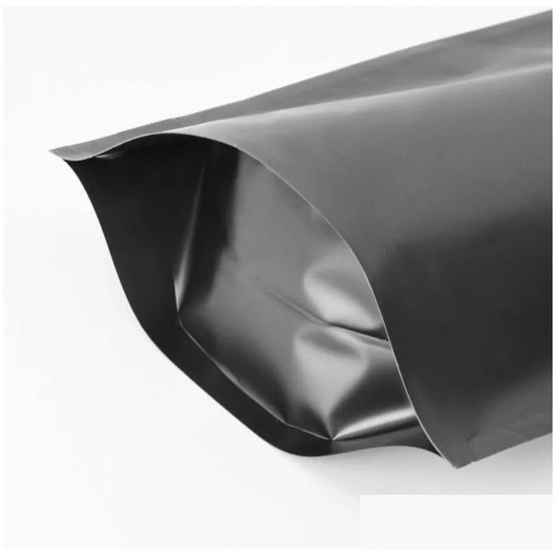 100pcs heat seal package bags aluminum foil mylar tear notch matte black stand up bag wholesale 464 n2