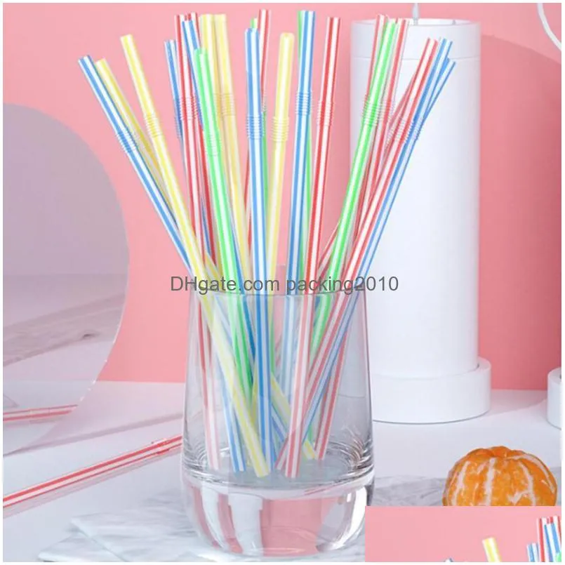 100pcs disposable plastic multicolor bendable long straw party birthday celebration supplies inventory wholesale