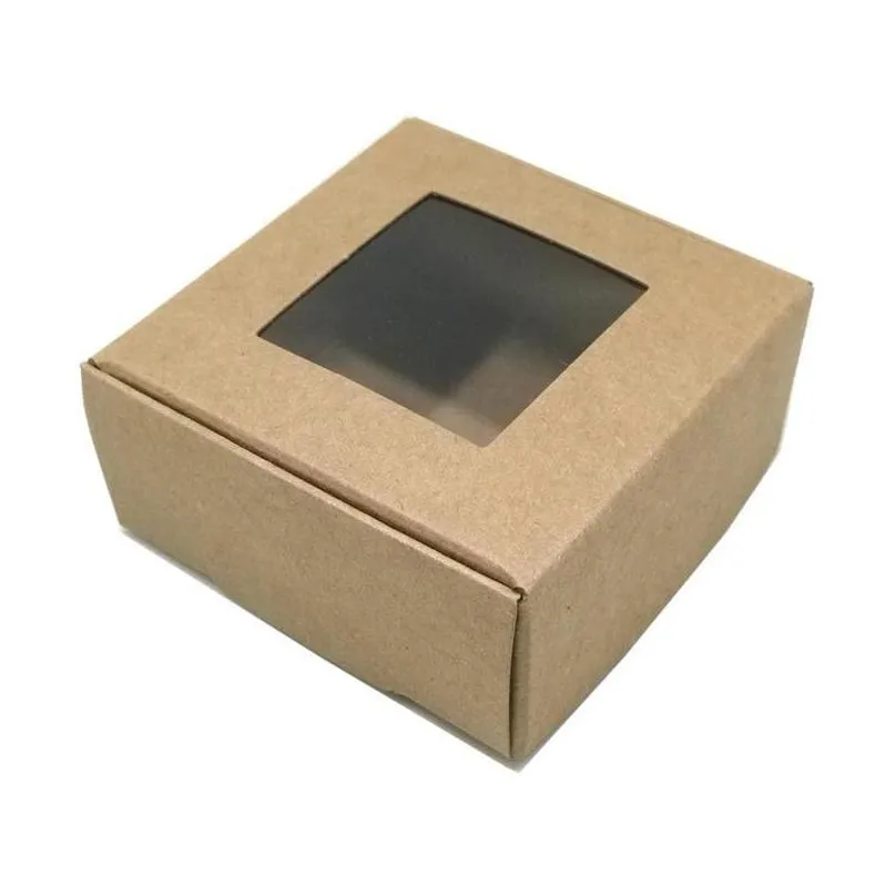 foldable kraft paper package box crafts arts storage boxes jewelry paperboard carton for diy soap gift packaging transparent window 450