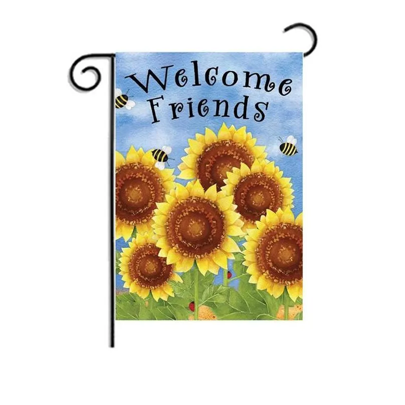 30x45cm lawn decorate sunflower flags waterproof encryption linen flag festival banner easy to install beautiful four seasons 5wfa e2