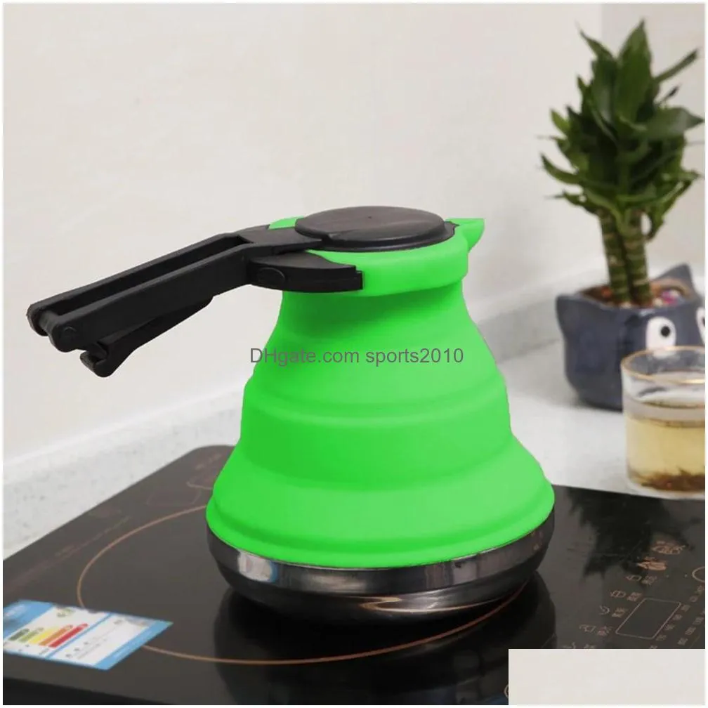 teapots 3 color portable foldable silicone kettle 1.5l outdoor camping travel hiking kitchen tools tea coffee maker sea freight inventory