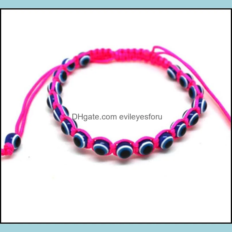 fashion resin bead evil blue eye charms bracelet multicolor string rope braided bangles bracelets for lovers adjustable length 138 o2