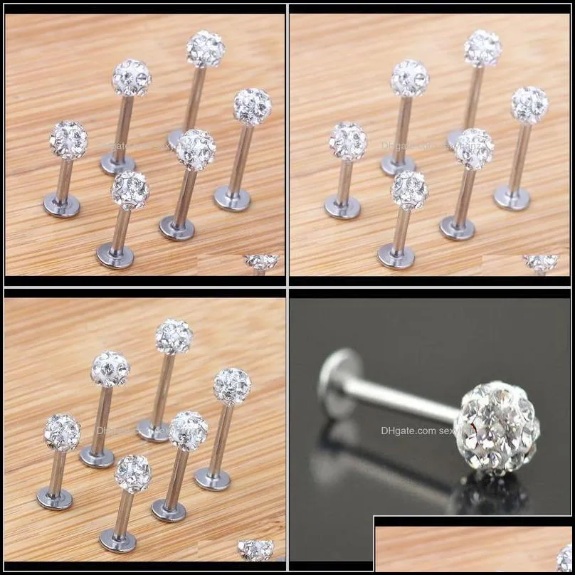 labret piercing drop delivery 2021 stud 20pcs/lot 6/8/10/12mm clear shamballa ball cz gem disco body jewelry lip ring labret bar