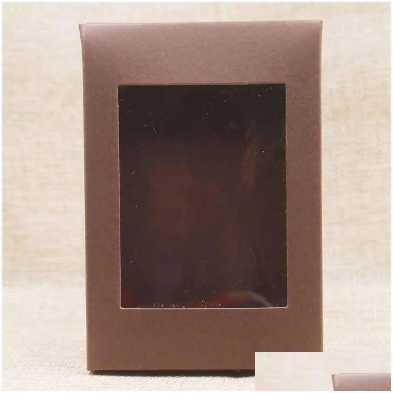 kraft paper gift packaging box 12.5x8.5x1.5cm wedding birthday food snacks packaging box with pvc window 254 n2