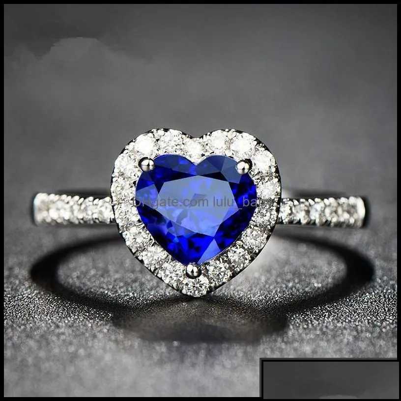 band rings jewelry blue austrian crystal heart love for women clear rhinestone romantic wedding party wholesale drop delivery 2021