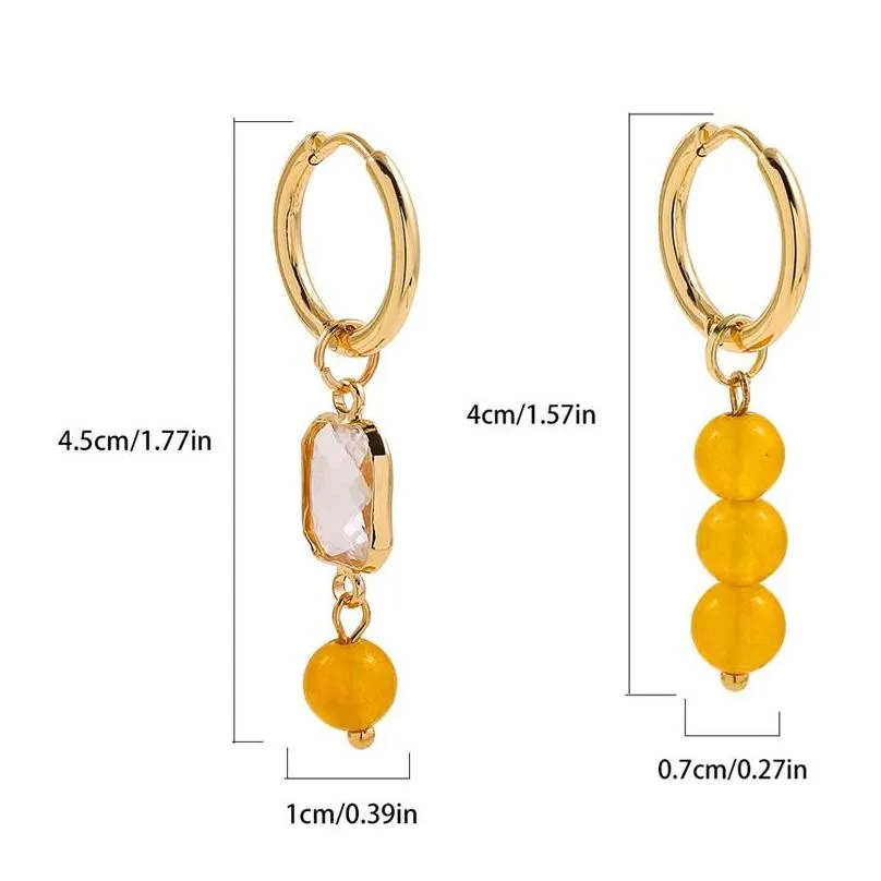 bohemian dangle earring natural stone beads hoop earrings for women golden color stainless steel circle hoops jewelry 32 d3