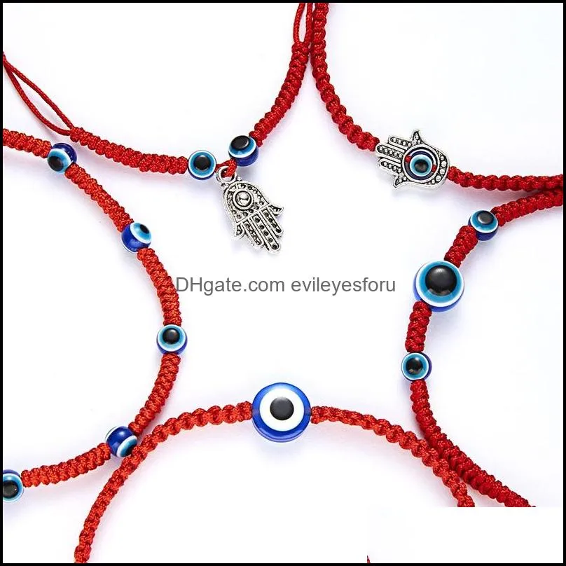 blue evil eye chain women men braided red rope charm bracelet double beads jewelry bracelets adjustable 1 55yh g2b