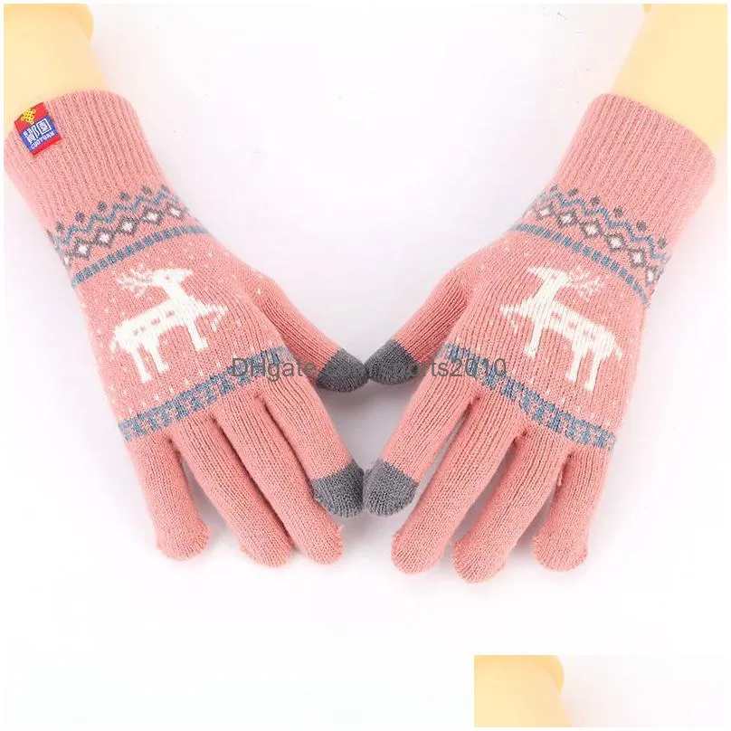 christmas decorations rimiut fashion knit thick gloves touch screen mens and womens christmass deer print warm autumn winter full finger