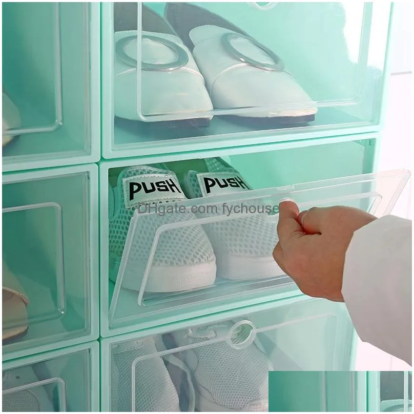 pp clear multicolor shoe boxes foldable storage transparent organizer stackable display superimposed combination dustproof shoes containers cabinet