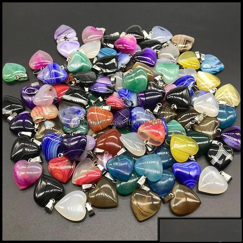 charms 20mm assorted stripe agate heart stone pendants for earrings necklace jewelry making drop delivery 2021 findings com ffshop2001