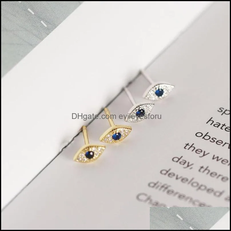 925 sterling silver zircon blue evil eye stud earrings women classic temperament wedding jewelry accessories 2791 q2