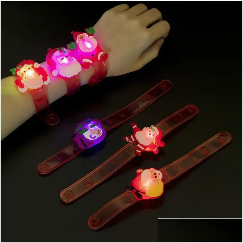 christmas lights flashing christmas bracelet decoration kids glowing cartoon santa claus pendent party led toy supplies