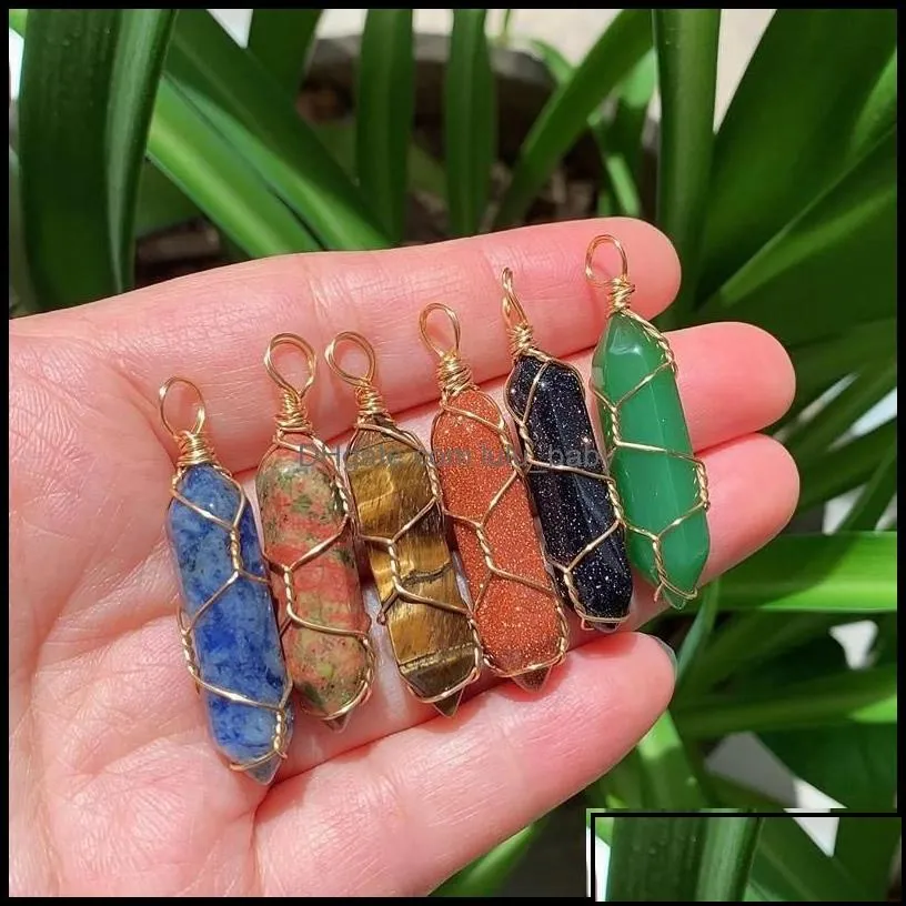 pendant necklaces natural stone crystal pendant gold sier wire wrap pendum reiki healing chakra mticolor quartz purple ameth lulubaby